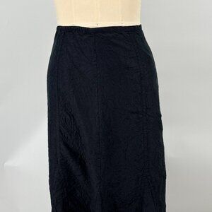J.Jill Black Silk Midi Skirt Medium | Crinkled Silk Skirt | Minimalist Pull-On S